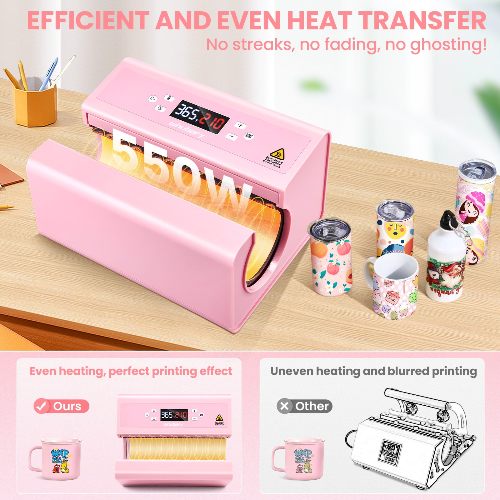 Adnoom Auto Tumbler Heat Press Machine, 30OZ Mug Heat Press Fast & Even, Automatic Sublimation Tumblers Press, Cup Transfer Machine for 11-30OZ Stainless Steel, Ceramic Pink