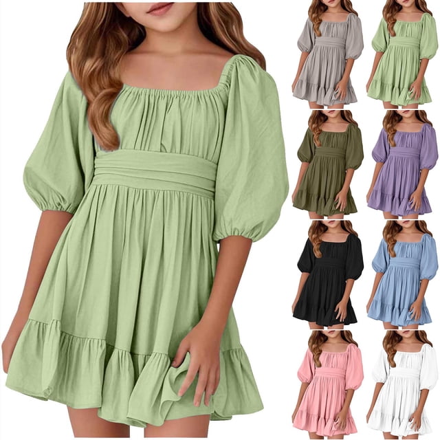 Milgrthf Robe d'Été Ample en Coton et Lin pour Filles, Manches Courtes, Décontractée, Ligne A, Évasée, Mignonne, avec Poches, pour 3-12 Ans, Rouge, 5-6 Ans