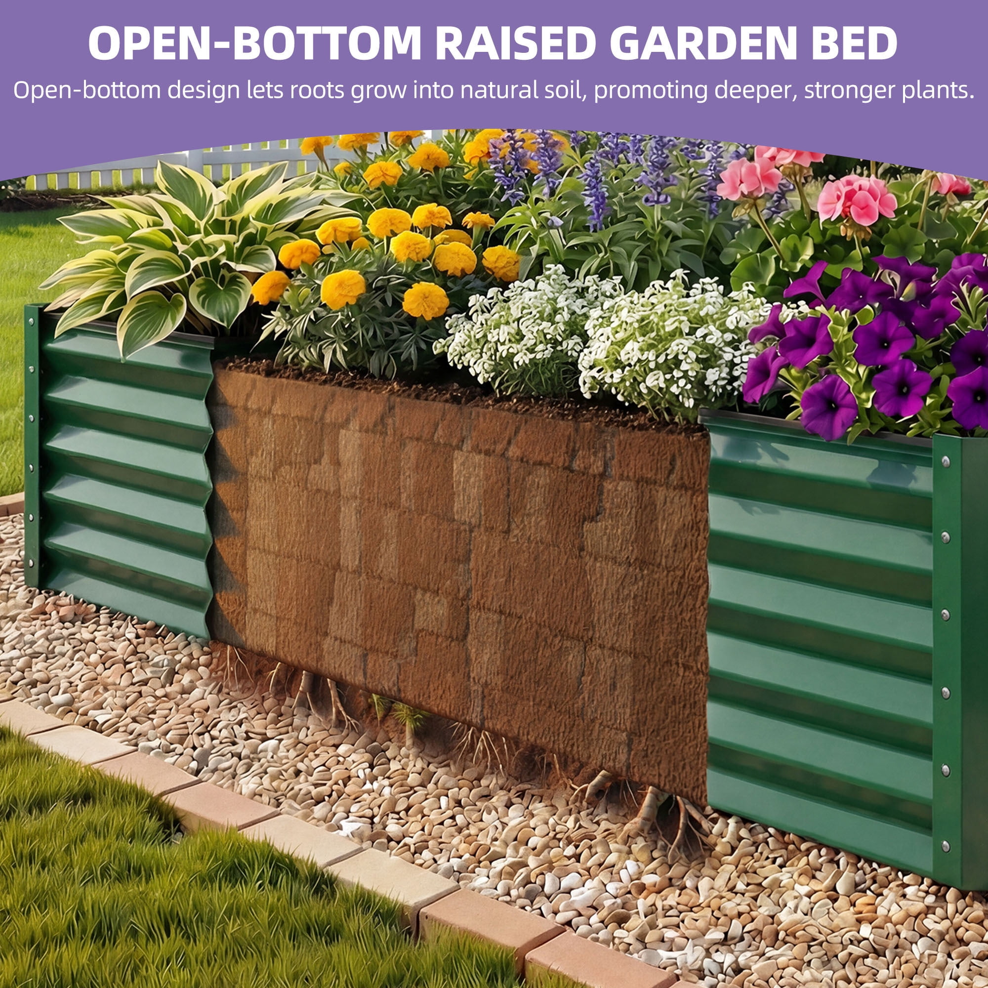 Uforic 8x4x3ft Large Galvanized Metal Raised Garden Bed Kit with Gloves, Support Rod & Safety Rubber, Outdoor Above Ground Planters for Plants Vegetables Flowers, Green