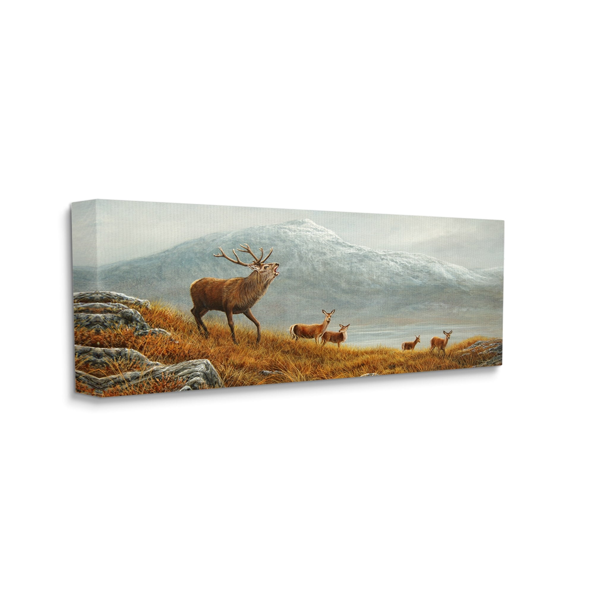 Stupell Industries Deer Herd Mountain Landscape Animals & Insects Painting Gallery Wrapped Canvas Print Wall Art