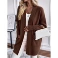 thumbnail image 6 of Women Solid Tone Open Front V Neck Side Pockets Oversized Mid Length Loose Casual Knit Cardigan Dark Brown XXL, 6 of 7