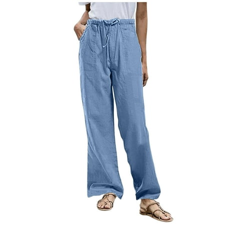 

Qufokar Women S Yoga Wide Leg Casual Pajamas Cropped Pants for Women Casual Summer Women Pants Casual Solid Size Tightness Trousers Cotton Linen Plus Pocket Pants