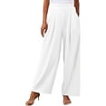 thumbnail image 1 of Pantalones palazzo anchos de color liso para mujer: cintura alta con cinturilla elástica, poliéster y spandex, pantalones largos informales con bolsillos laterales., 1 of 5