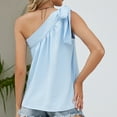 thumbnail image 4 of Women Sleeveless T Shirt Single Shoulder Strap Bow Tie Loose Fitting Summer Casual Top Blue XXL, 4 of 6