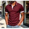 thumbnail image 6 of Mens Polos Two-Tone Collar Short Sleeve 2-Button Slim Fit Cotton Blend Business Casual Sports Wine 3XL, 6 of 6