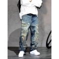 thumbnail image 2 of SRETOUU / Reppunk Men's Vintage Heavy Distressed Ripped Baggy Wide Leg Jeans, Worn Patch Frayed Washed Loose Denim Pants, Hip Hop Streetwear Casual Trousers, 2 of 8