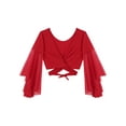 thumbnail image 4 of TiaoBug Womens Delly Dance Outfits Flare Sleeve Crop Top with Chiffon Harem Pants Dancewear Set Red One Size, 4 of 6