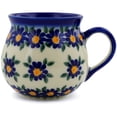 thumbnail image 3 of Polish Pottery Bubble Mug 9 oz Polmedia Blue Daisy Theme UNIKAT Hand Painted in Boleslawiec, Poland + Certificate of Authenticity, 3 of 6