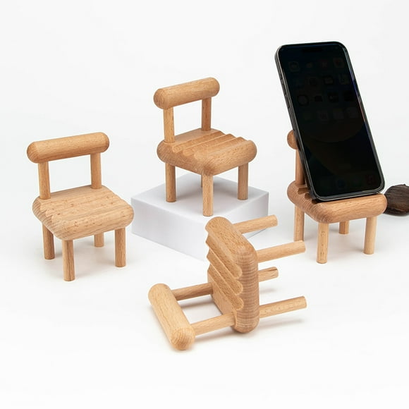 Wooden Mini Chair Shape Cell Phone Stand, Small Chair Mobile Phone Holder, Multi-Angle Universal Mobile Phone Stand Portable Smartphone Dock Compatible with Most Cell Phone and Tablet for Desk