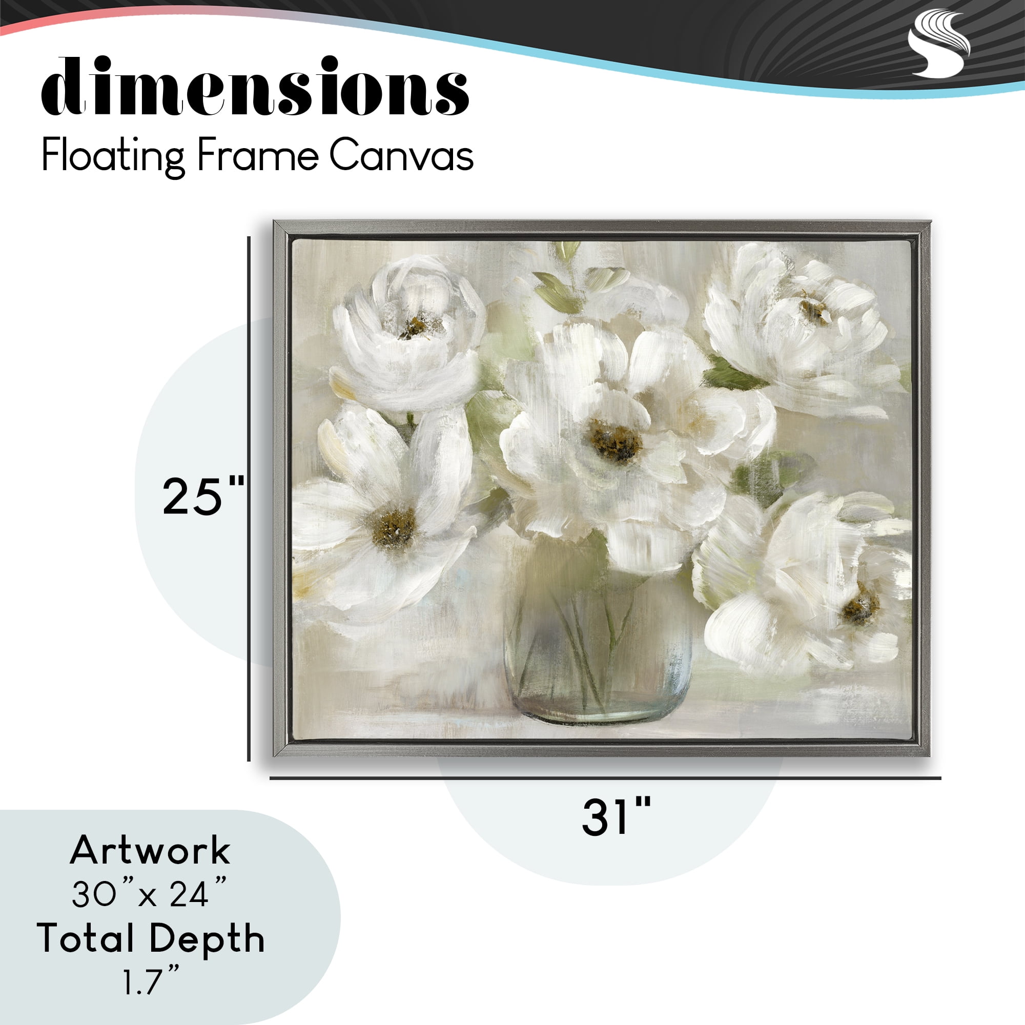 Stupell Industries Gentle White Petals in Vase Gray Framed Floater Canvas Wall Art, design by Nan