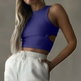 thumbnail image 2 of Enjoytime Women Crop Summer Outfits 2024 Solid Color Crewneck Sleeveless Knitted Sports Vest Basic Hollow Out Stretch Exercise Yoga Running Women's Short Top, 2 of 6