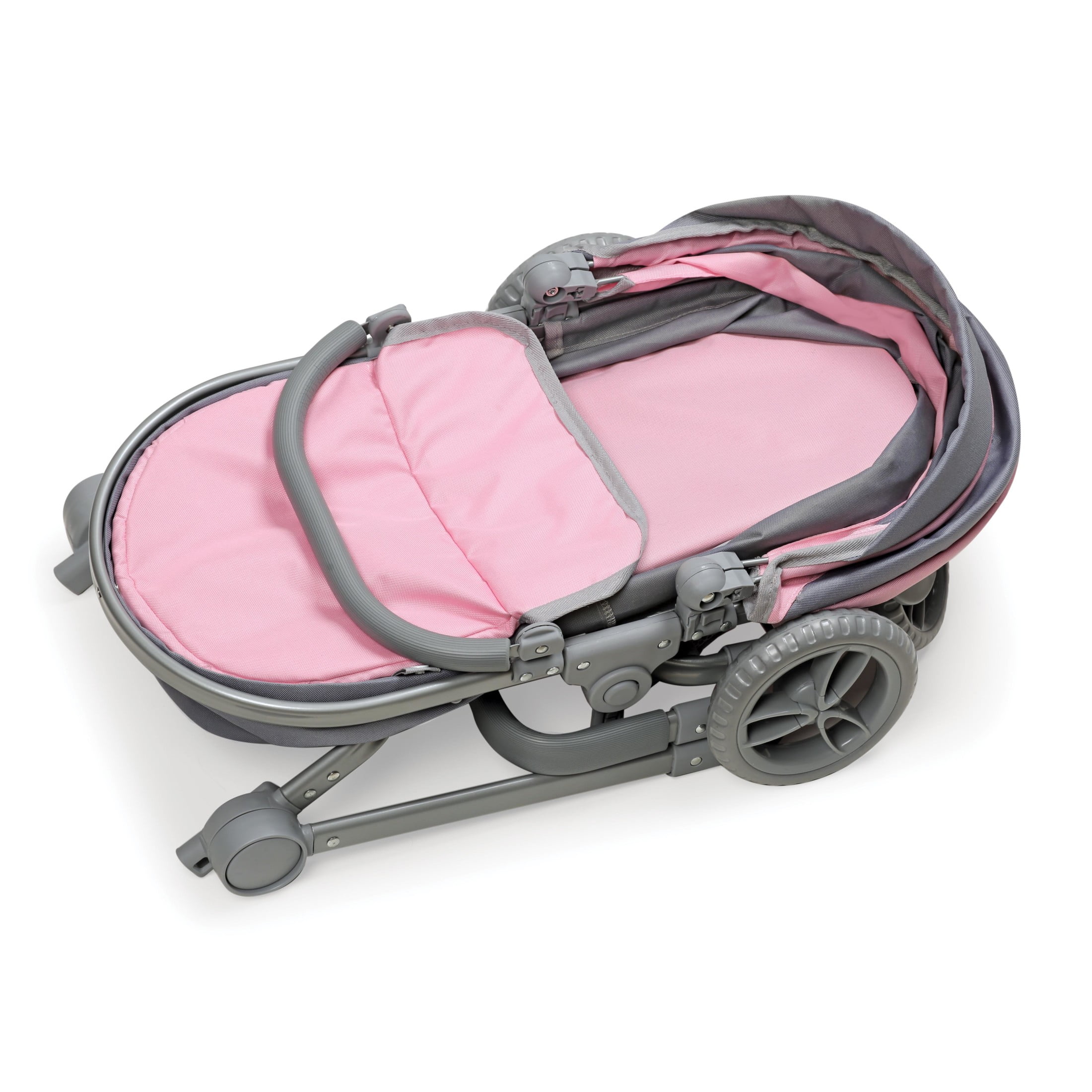 Daydream Multi-Function Single Doll Pram & Stroller - Gray/Pink