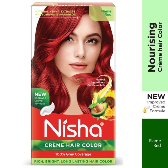 Nisha Creme Hair Color | Permanent Long Lasting Red Hair Dye Color Kit | Flame Red | 5.07 Oz