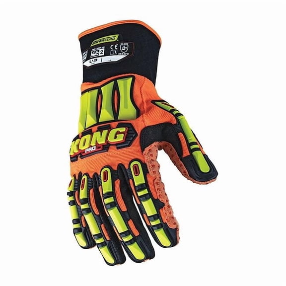 Mechanics Gloves, Nylon Back, Gauntlet, Orange, 3XL