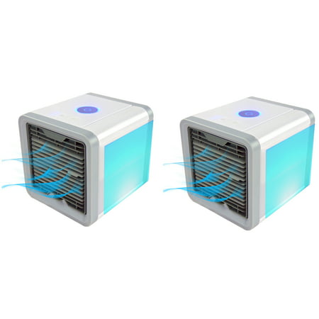 2 Personal Portable Air Conditioner Evaporative Cooler - Quickly Cools Any Space, 4 IN 1- Mini AC Space Cooler, Air Purifier, Humidifier & Quiet Fan For Bedroom, Desktop & Office - 7 Color LED (Best Personal Ac Unit)