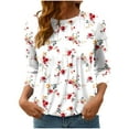 thumbnail image 2 of Jsaierl Womens 3/4 Length Sleeve Tops Summer Round Neck Shirts Cute Graphic Petite Blouses Work Elegant T-shirts Top S-3XL, 2 of 7