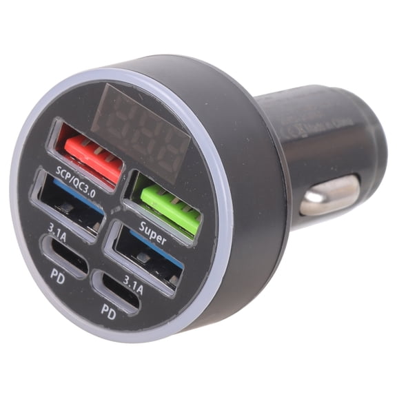 Multipurpose 4 USB Port Vehicle Charging Adapter with Digital Display Suitable for Voltages Monitoring and Compatibility