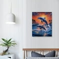 thumbnail image 4 of JRXY  Dolphin Sunset Canvas Wall Art Animal Painting Art Decor Prints Picture of Dolphins Jumping Out of Water Framed 12x16 in, 4 of 5
