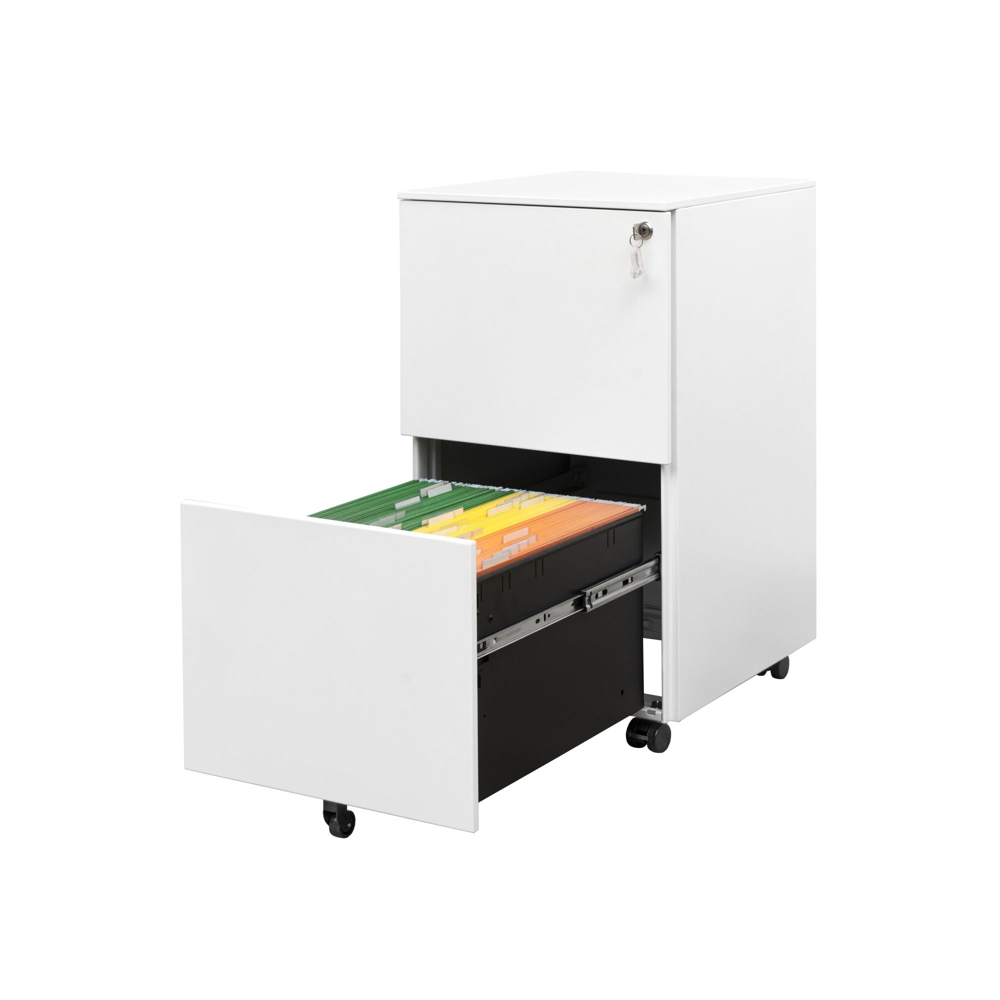 DEALTOPS Modern File Cabinet with 1 Lock and 2 Drawers for Legal/Letter A4 Size, Rolling Steel Storage Cabinet for Home and Office - White