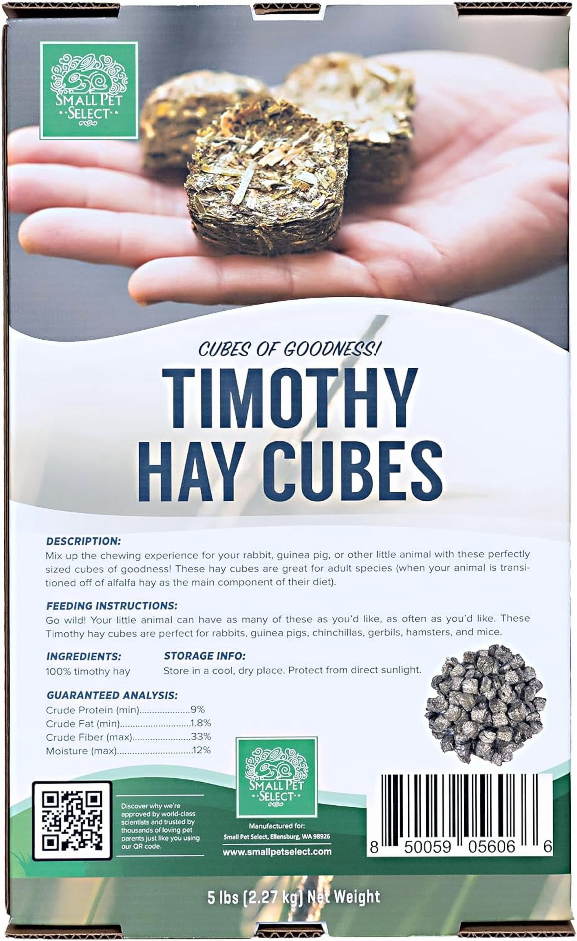 Small Pet Select - Straight Timothy Hay Cubes - 100% All Natural Timothy Hay, Not Blended - Delivered Fresh, Guarantee, (5 lb)