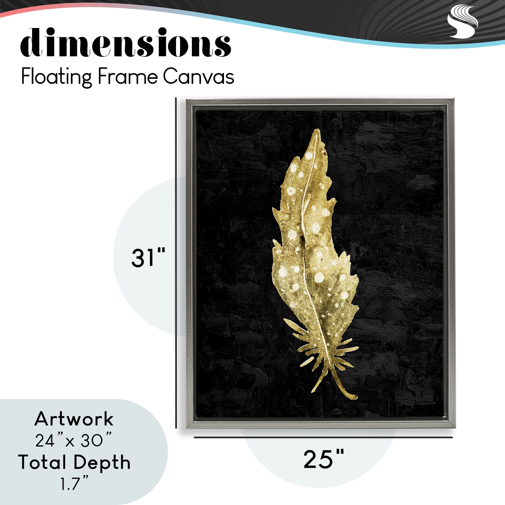 Feather On Black Gray Framed Floater Canvas Wall Art, design by Kim Allen