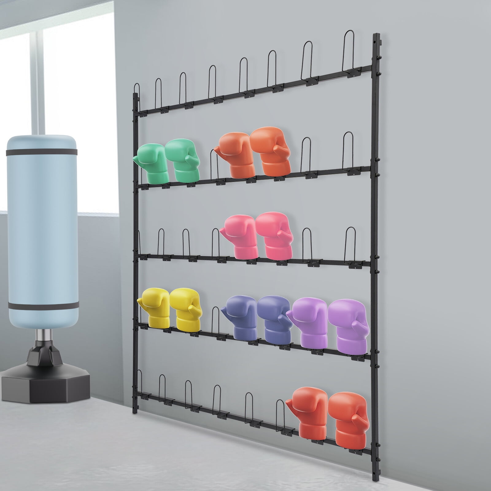 5 Tiers Boxing Glove Storage Rack Wall Mount Dryer Holds 20 Pairs, Boxing Glove