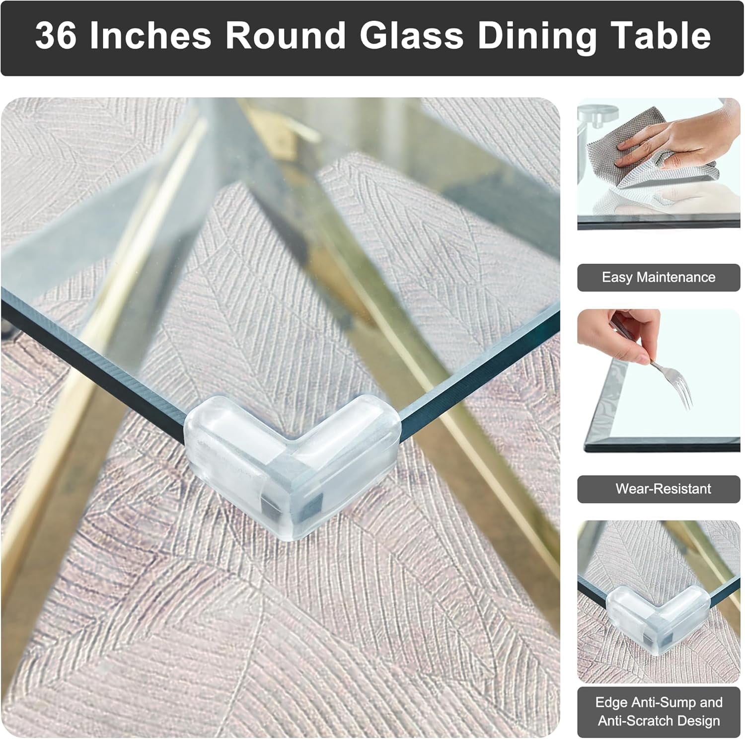 5-Piece 36" Square Glass Dining Set, Clear Tempered Glass Table & 4 Velvet Chairs with Stainless Steel Legs for Kitchen, Meeting Room