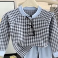 thumbnail image 3 of Faraee Toddler Baby 2 Piece Outfit Set Plaid Long Sleeve Crew Neck Top Solid Color Long Pants Soft Knit Loungewear for Boys Girls 6‑12 Months to 6‑7 Years, 3 of 5