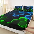thumbnail image 3 of Castle Fairy Children Teens Adults Abstract Gradient Honeycomb 4pcs Bed Sheets,Geometric Ombre Hexagon King Sheets,Neon Lights Super Cozy Sheet Set,Luxury Bedroom Decor, 3 of 7