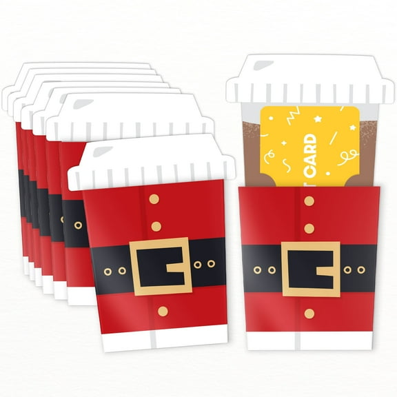 Big Dot of Happiness Jolly Santa Claus Coffee Cup Gift Card Holders with Envelopes, Christmas Party Cash Money Holders and Gift Card Sleeves, Holiday Nifty Gifty Pack, Set of 8