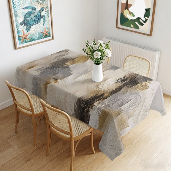 Waterproof Tablecloth Minimalist Gray Beige Rectangle Table Cloth 60x102in,Wipeable Washable Table Cover Abstract Geometric Lines Tablecloths for Dining Tables Kitchen Picnic Camping Outdoor Party