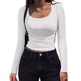 thumbnail image 2 of Kamentoy Women's Long Sleeve Crop Tops Ribbed Knit Y2k Scoop Neck Slim Fit Basic Going Out Shirts For Fall Everyday Wear, 2 of 5