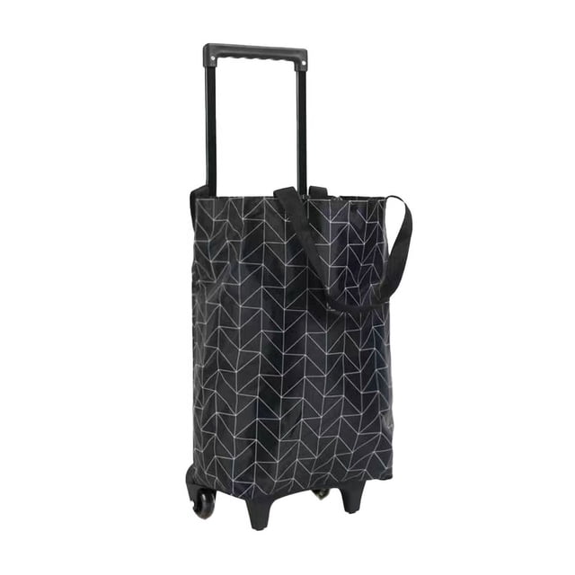Carrito de compras plegable y portátil, de tela Oxford, con ruedas y asa extensible para viajes, color negro