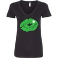 thumbnail image 3 of Inktastic St. Patrick's Day Lucky Lips with White Shamrock Women's V-Neck T-Shirt, 3 of 5