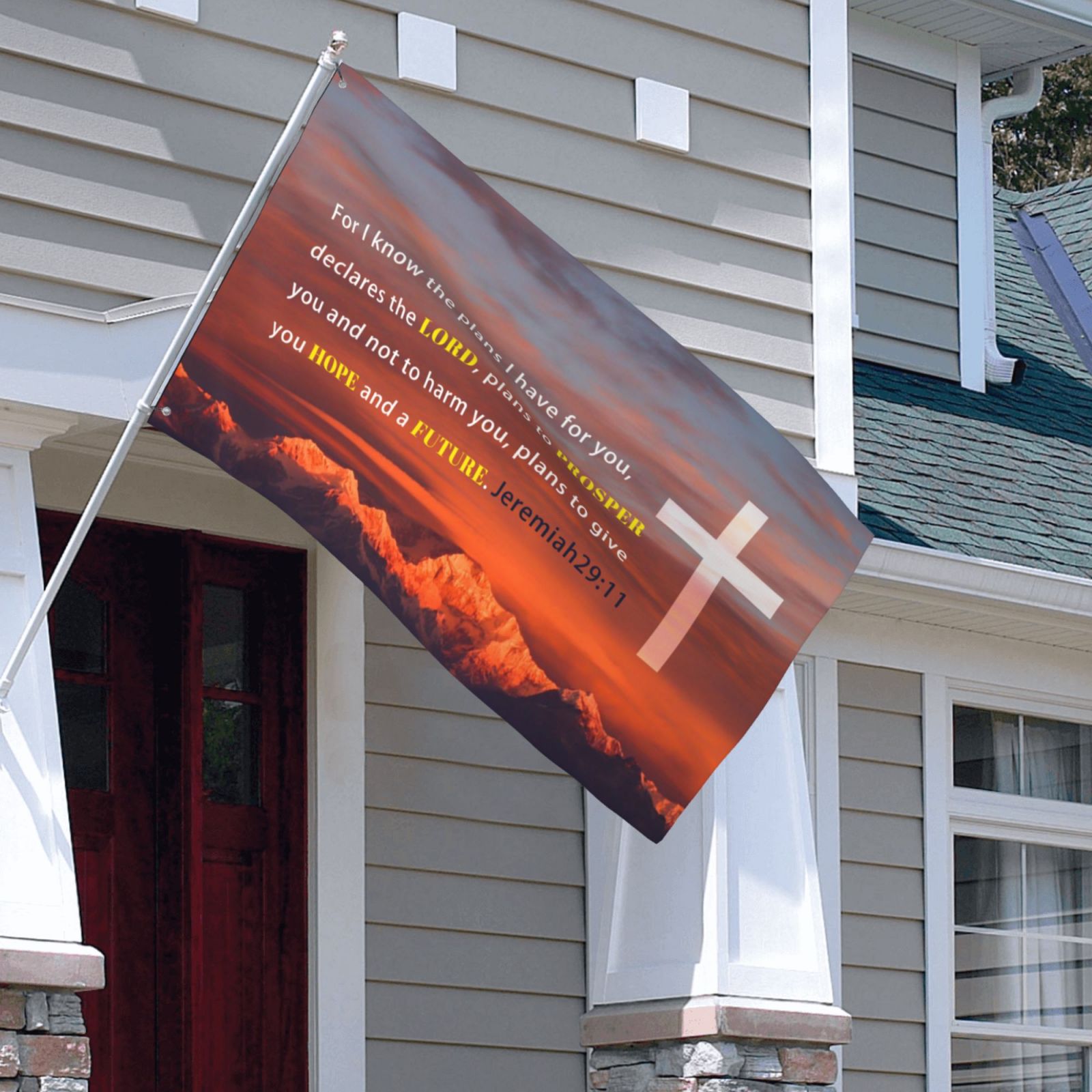 VIVACITE Christian Flag 3x5 YPF5&nbsp;Garden Outdoor Patio Front Porch Decorations Outdoor Art Prayer Flags Outdoor Yard Religious Faith Christian Gifts with Bible Verse JEREMIAH 29:11