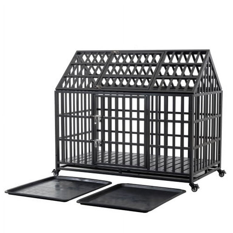 Zateety 52 Heavy Duty Dog Crate Large Dog cage Strong Metal Dog Kennels and Crates for Large Dogs with 4 Lockable Wheels