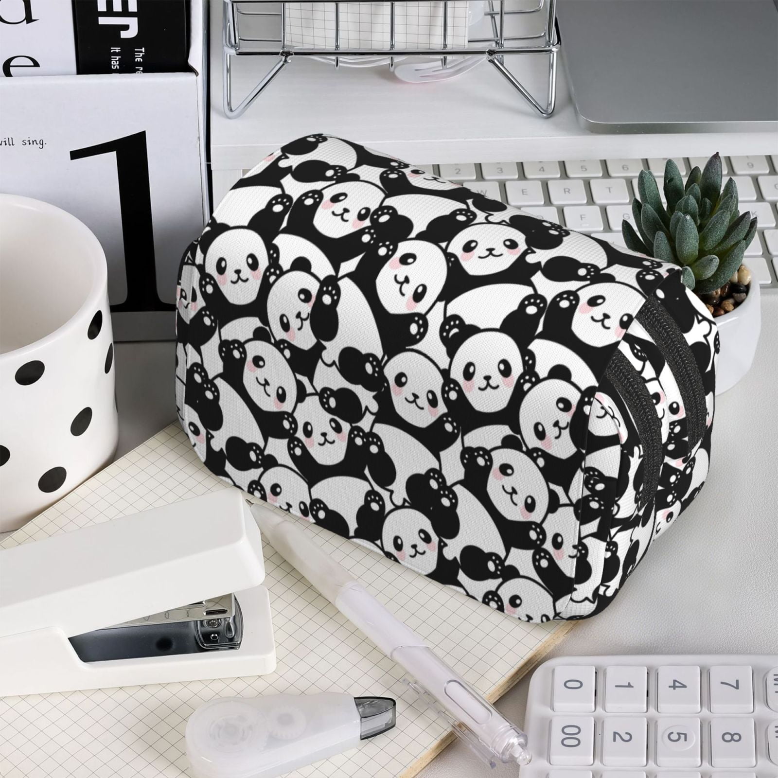 Rateoe Cute Panda (3) Pattern Double Clamshell Pen Case, Storage Organizer with Two Zipper Compartments– Holds Up to 50 Pencils & Pens