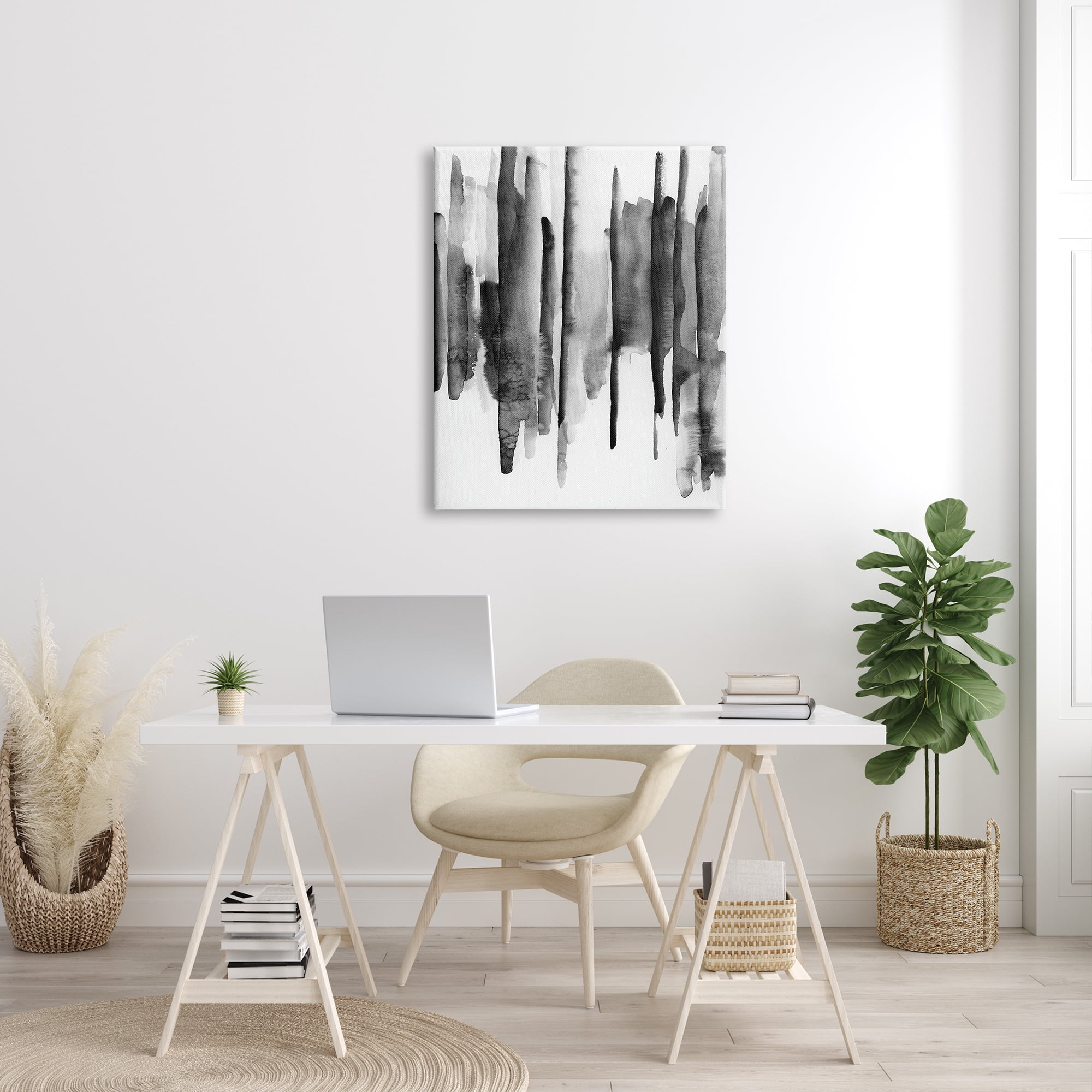 Stupell Indtries Vertical Black Ink Strokes Abstract Watercolor Over White,30 x 40,Design by VDK Atelier