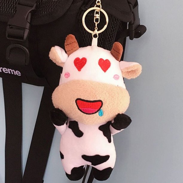 LLavero de peluche de muñecas de vaca suave para mujer, pequeño colgante, decoración, llavero de moda, juguetes de peluche para niñas, regalo para niños
