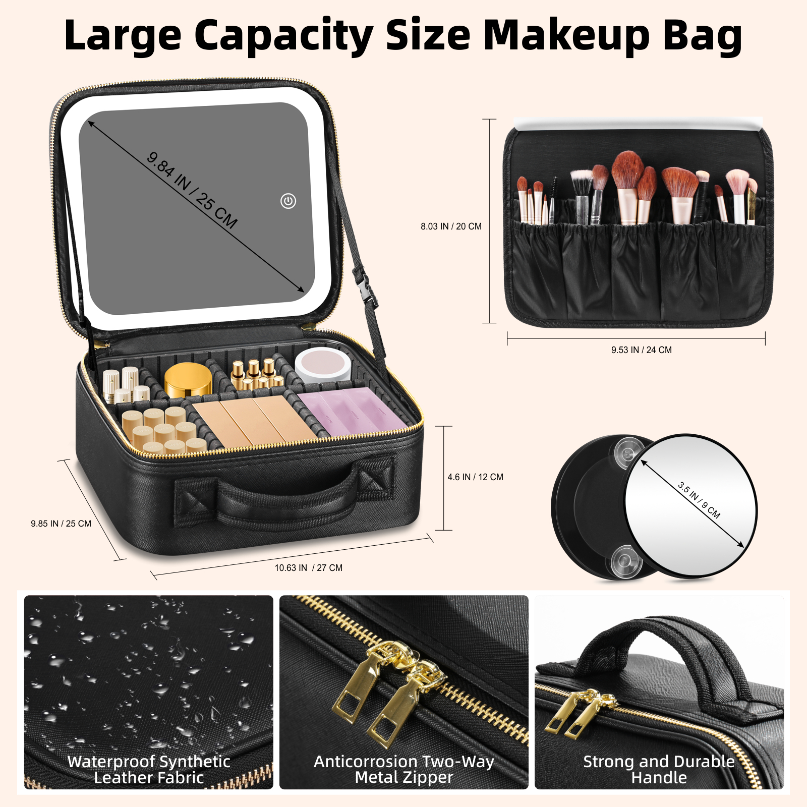 Suupvaor Lighted Travel Makeup Case with LED Mirror, Black photo 4