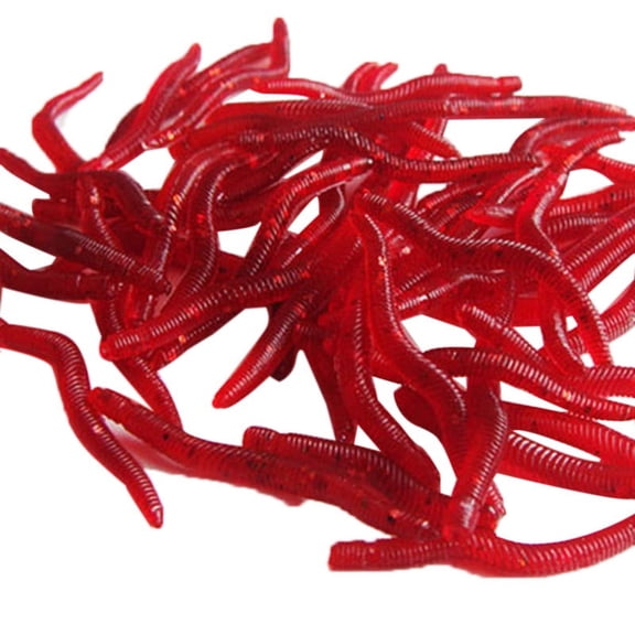 Realistic Red Soft Earthworm Fishing Lures 4cm Artificial Bloodworm Bait with Ribbed Texture for Freshwater Bass Trout, 100pcs Bulk