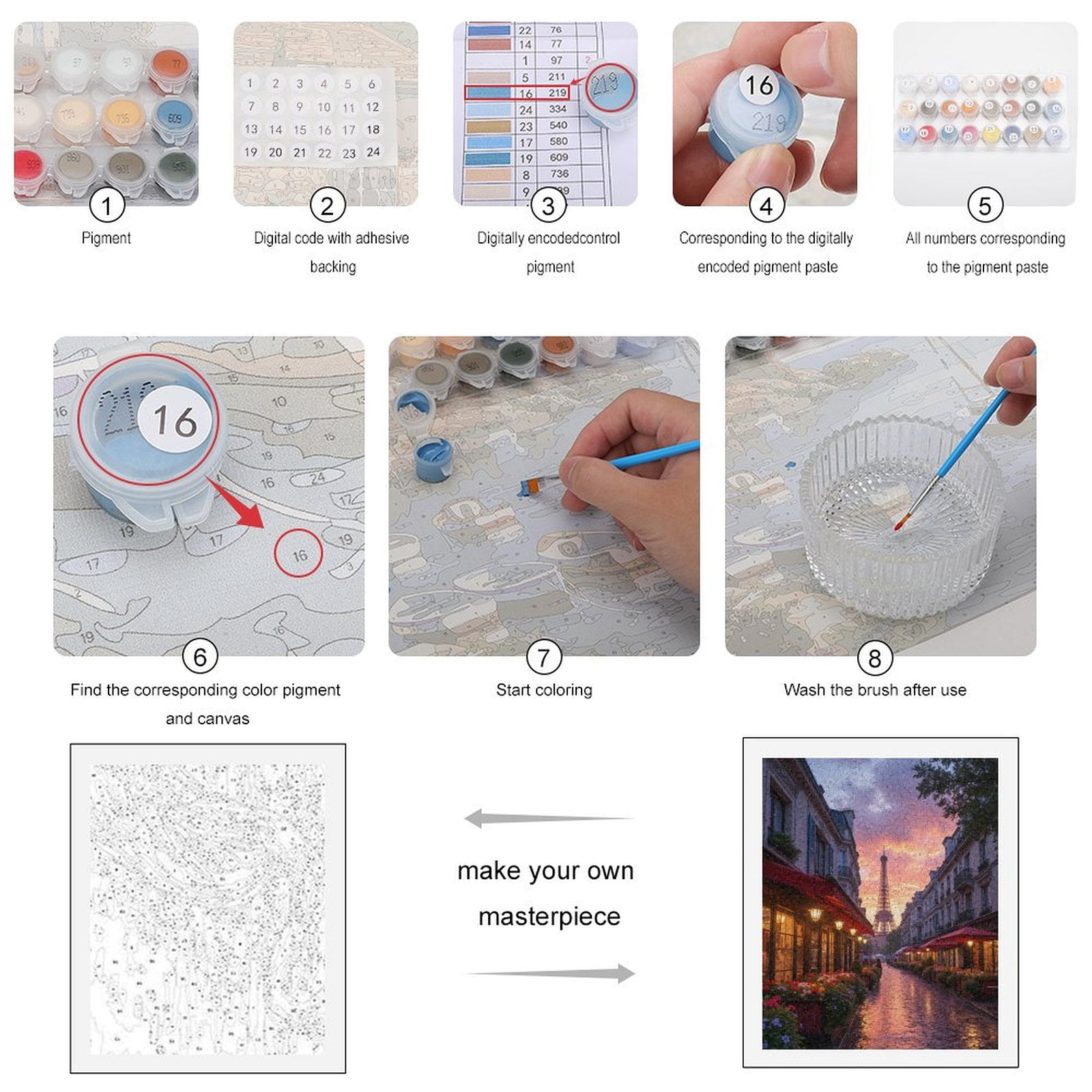 Paint by Numbers Kit for Adults, Paris Sunset Street View Eiffel Tower Paint by Numbers, Easy Paint by Numbers Kit for Adults Beginner, DIY Adult Paint by Number Kits on Canvas, 12x16in Home Decor