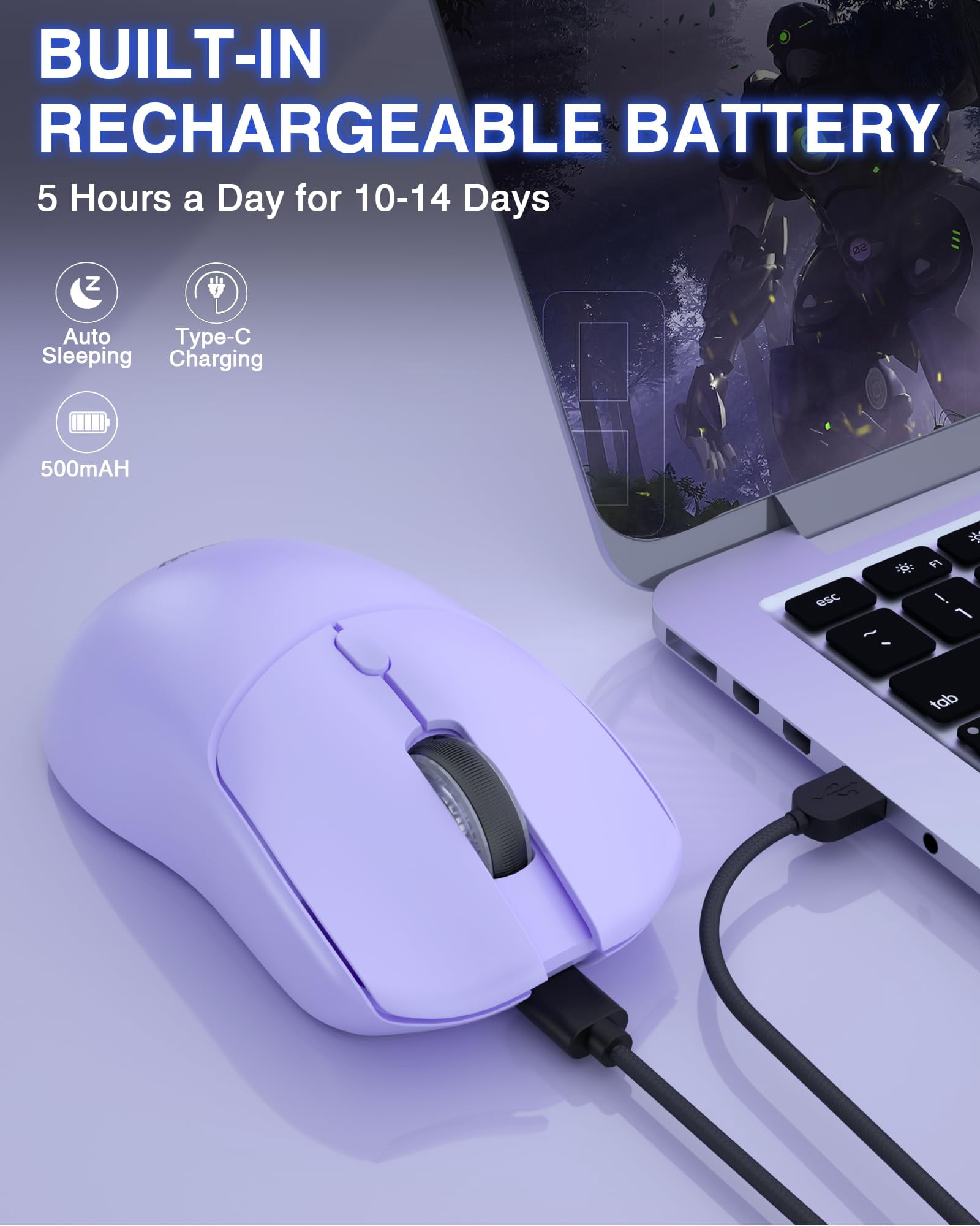 Sc580x Wireless Gaming Mouse  Tri-mode 2.4g/bt5.0/usb-c Mice With 12000 Dpi 6 Buttons Rechargeable Computer For Laptop/pc/mac/tablet