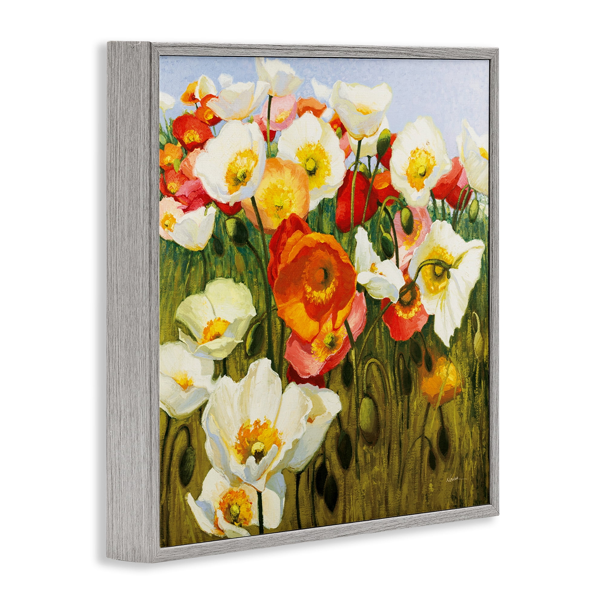 Stupell Industries Lush Poppy Meadow Botanical & Floral Painting Gray Framed Art Print Wall Art, 12 x 12