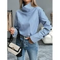 thumbnail image 6 of Fashionable Blue Striped Button-Down Shirt for Women, Lightweight Long-Sleeve Collared Urban Casual Top, 6 of 8