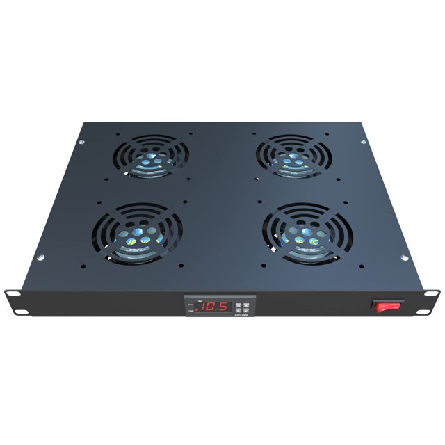 Rack Mount Fan - 4 Fans Server Cooling System - 1U 19" Rackmount Cabinet Panel w/Adjustable Temperature Control (Heat Monitor - Digital Display) Alarm