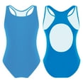 thumbnail image 3 of MSemis Kids Girls Racer Back Gymnastics Leotard Rash Guards Keyhole Bodysuit Top Light Blue 4, 3 of 4
