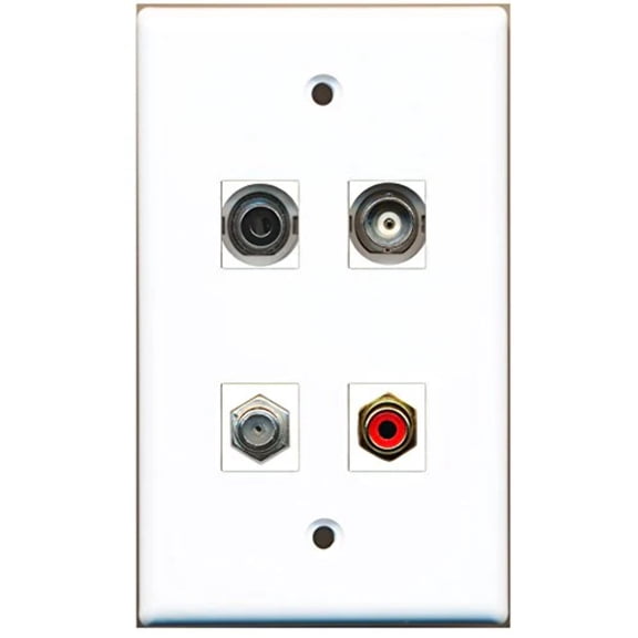 RiteAV - 1 Port RCA Red 1 Port Coax Cable TV- F-Type 1 Port 3.5mm 1 Port BNC Wall Plate