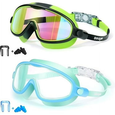 Swim Goggles 2 Pack Anti-Fog Anti-UV Wide View Swimming Goggles for Kids 3-15