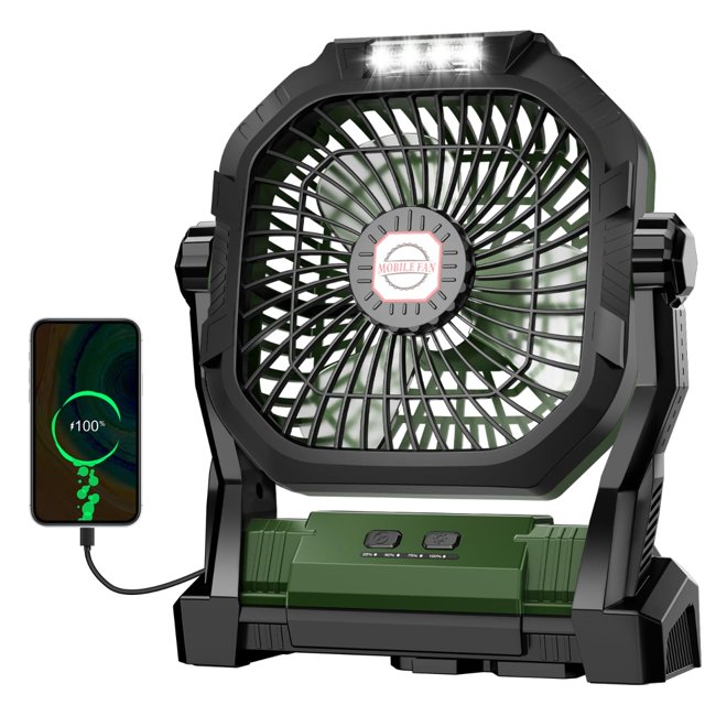 Ventilador de camping ROSHOPI recargable de 20000 mAh con luz LED verde